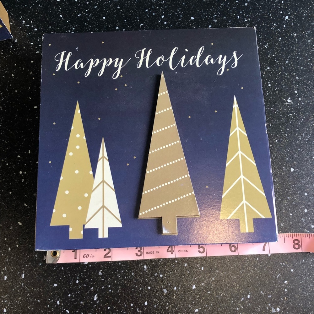 Christmas block decor blue & gold happy holidays NWT